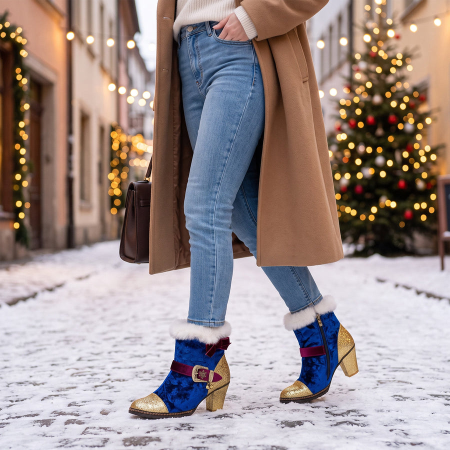 Christmas Charm Velvet Ankle Boots