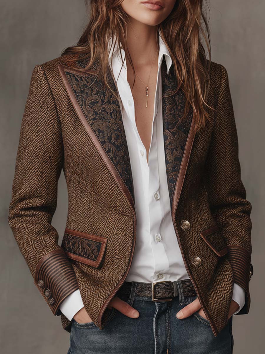 Doris | Women's Herringbone Paisley Lapel Blazer