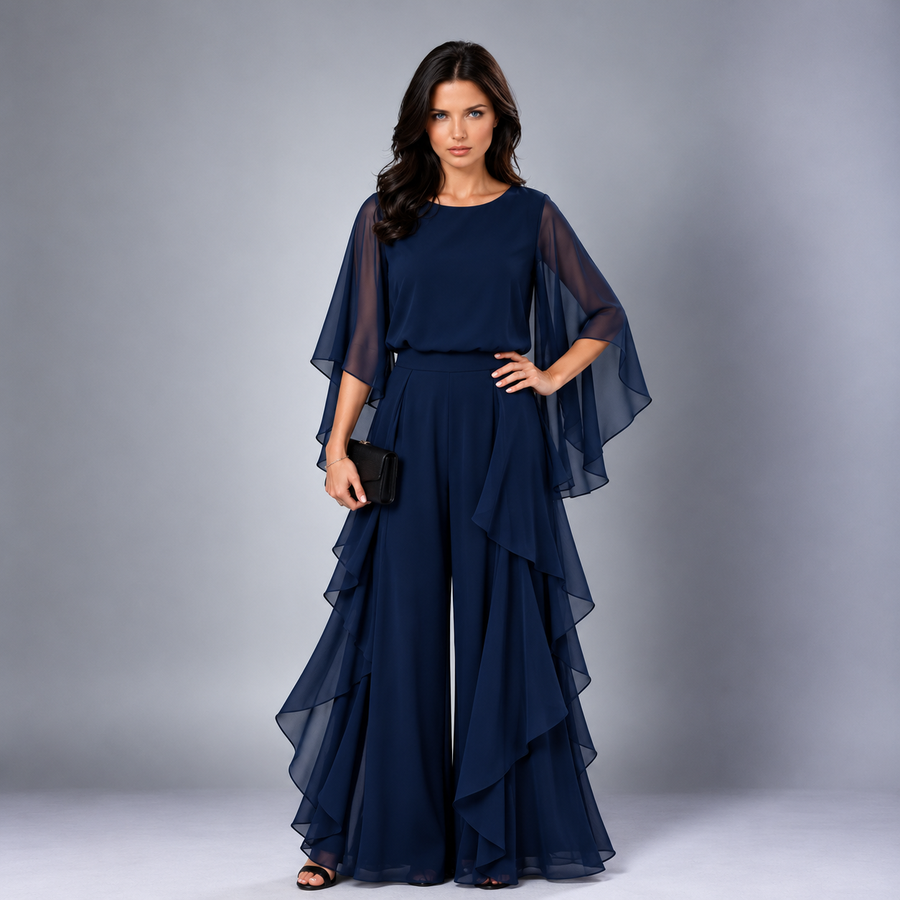 Annabel | Cape-Sleeve Top & Ruffled Skirt Set
