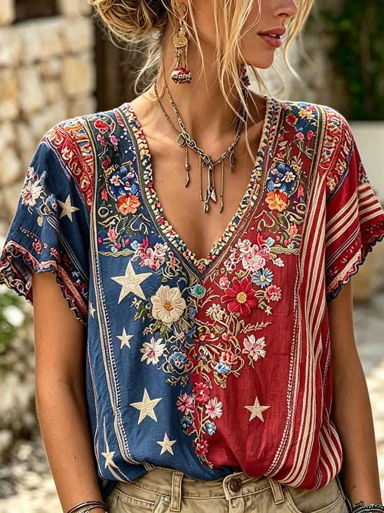Clara | Floral V-Neck Tee