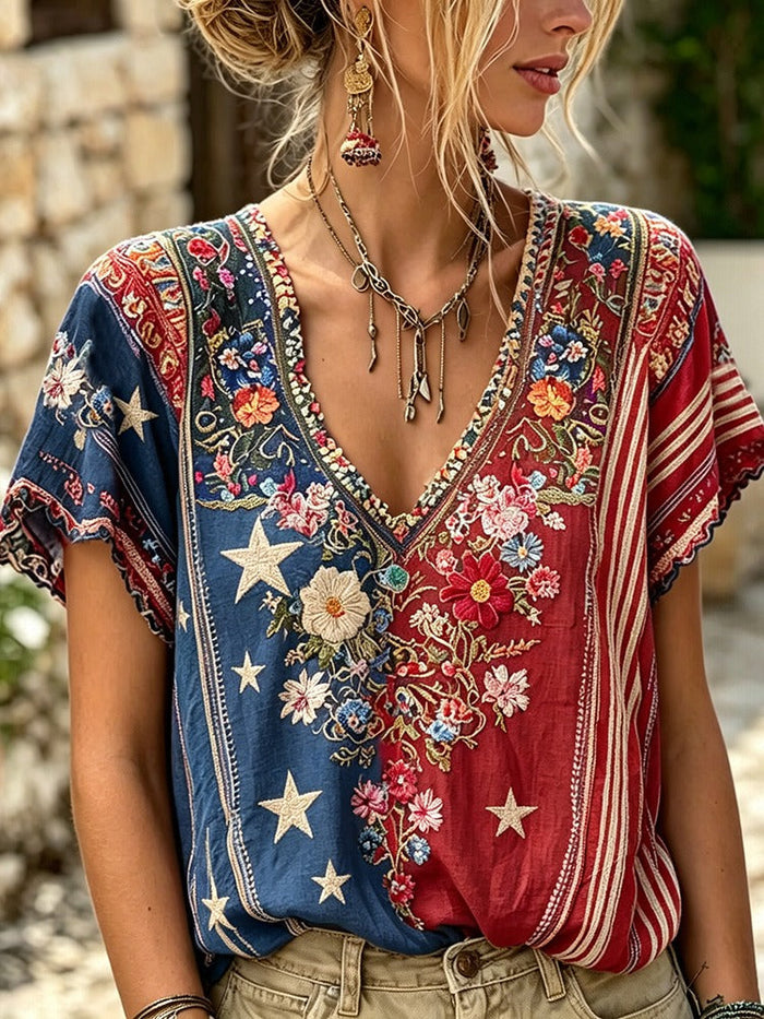 Clara | Floral V-Neck Tee