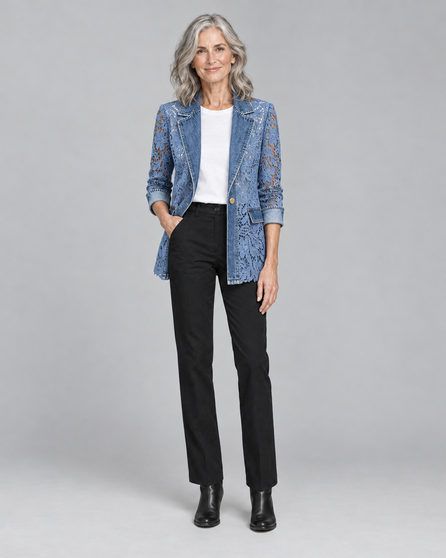 Lacinda™ | Blazer Jacket with Floral Lace Paneling