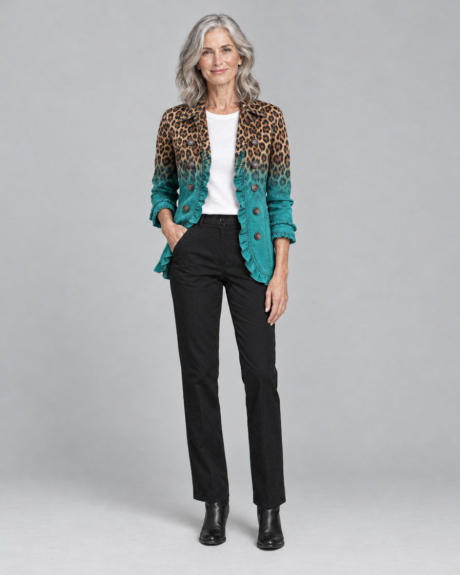 Elspeth™ | Leopard Ombre Ruffle Blazer Jacket