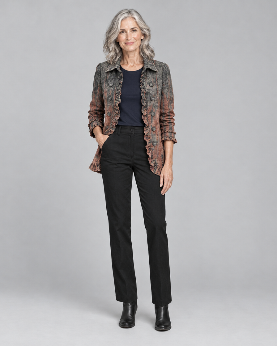 Bristow™ | Vintage Gradient Textured Print Ruffle Jacket