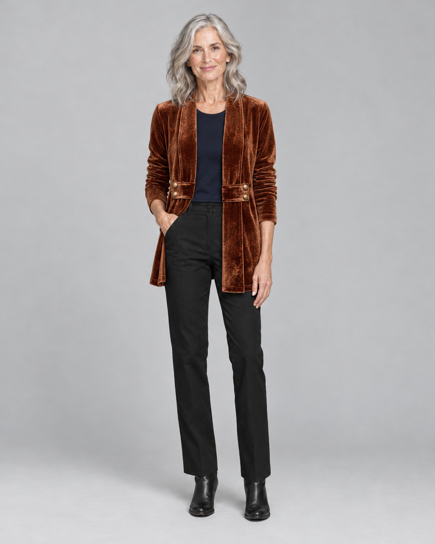 Holliwell™ | Vintage Lapel Button-Accent Long Sleeve Open Front Jacket