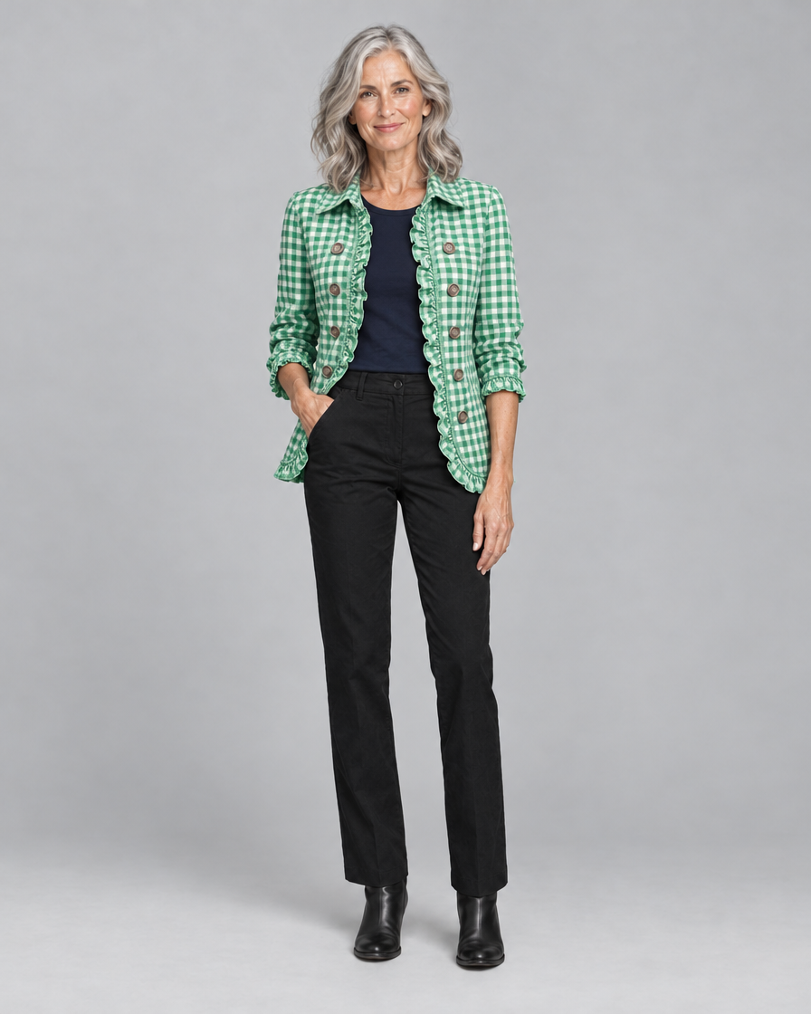 Charlene™ | Gingham Ruffled Button-Down Jacket