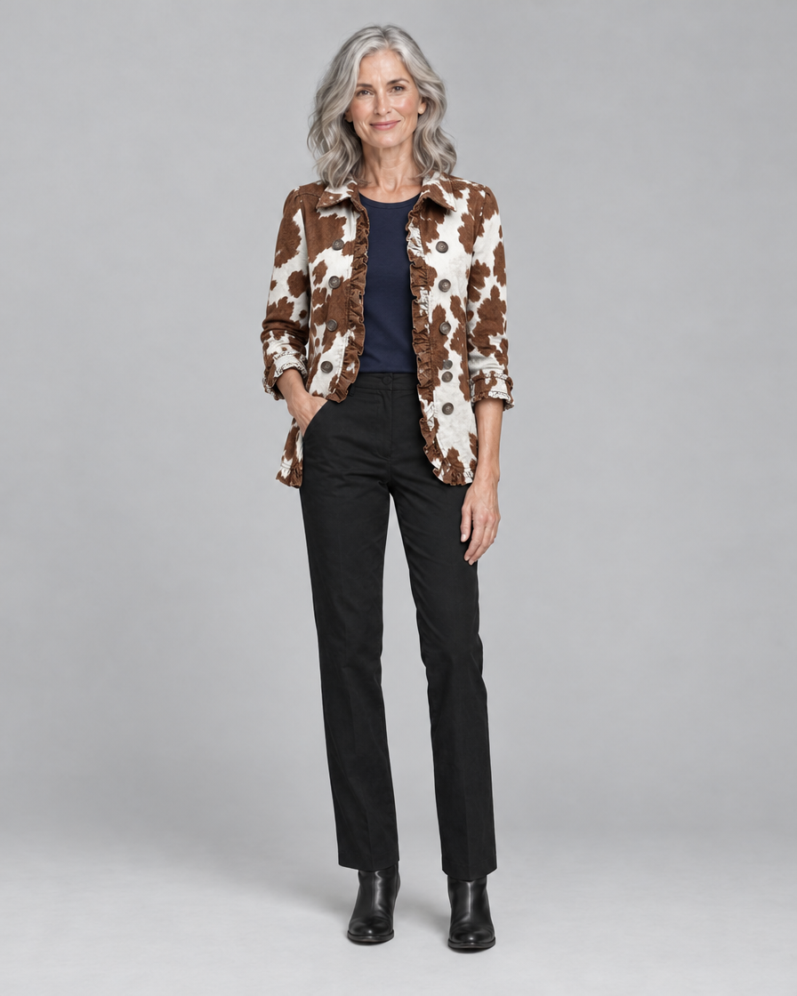 Holliday™ | Cow-Print Ruffle Jacket