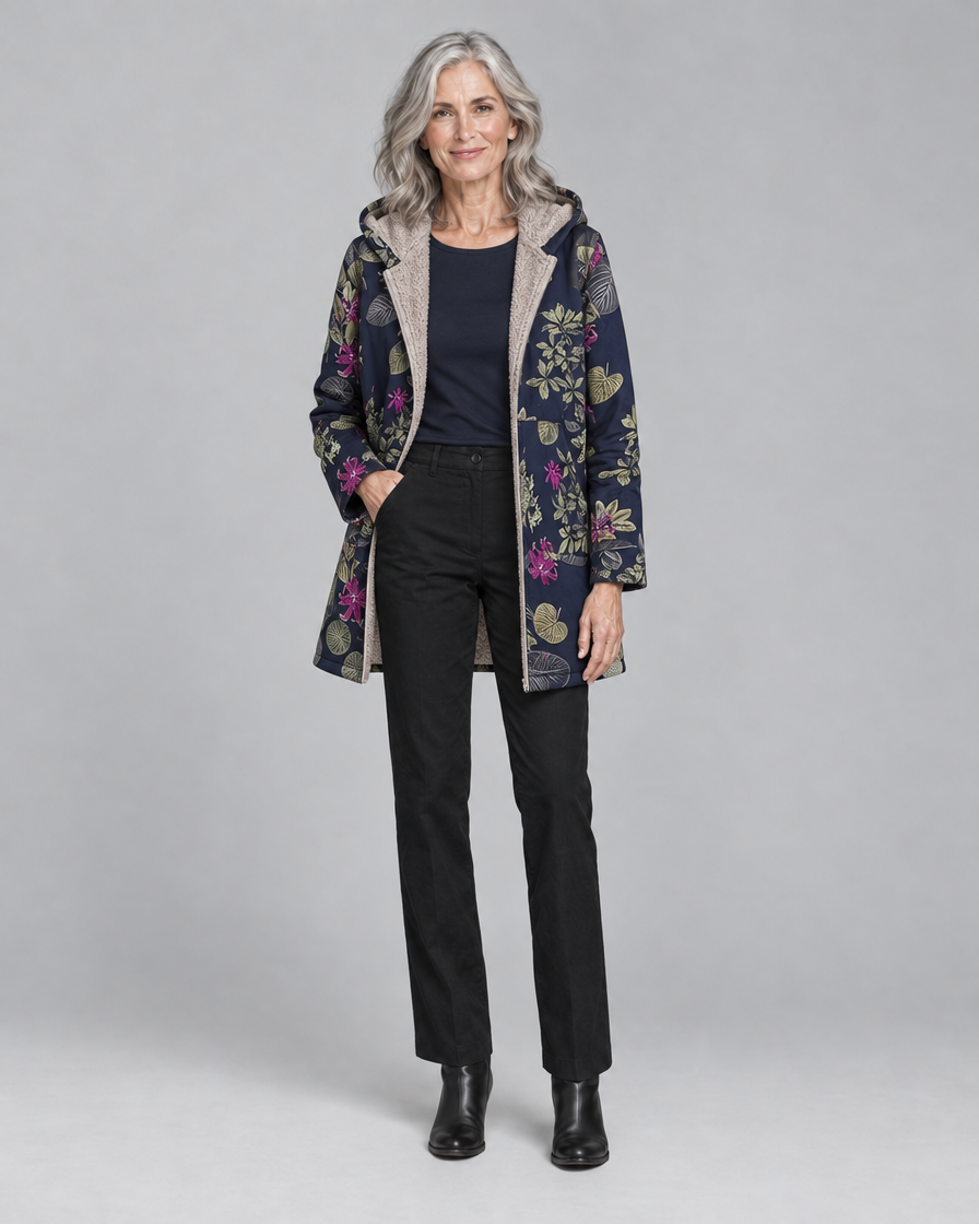 Rosalind™ | Floral Fleece-Lined Hooded Coat